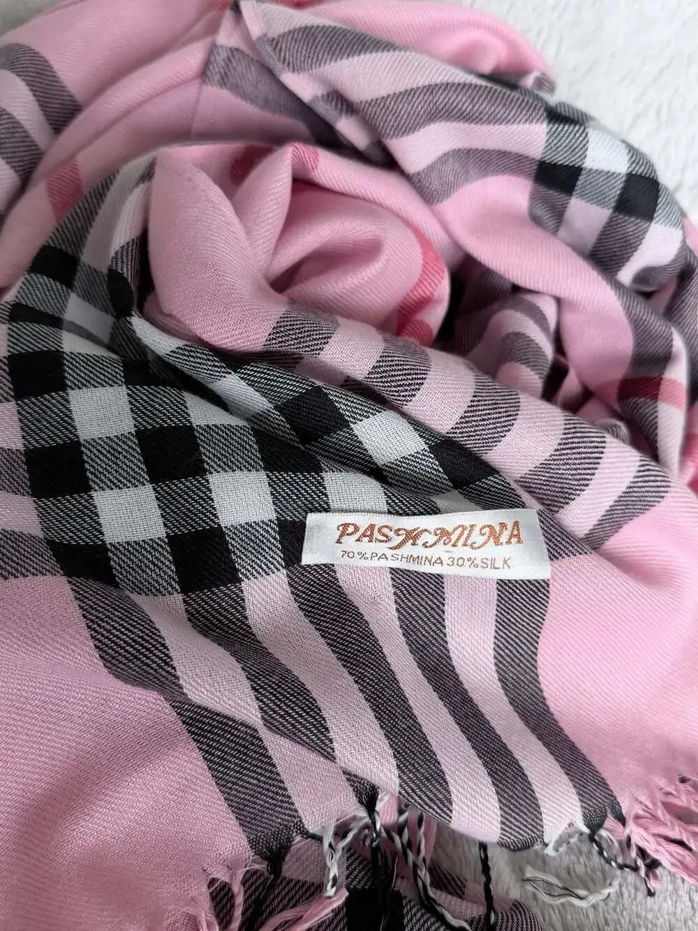Pashmina 70% Pashmina 30% Silk Plaid Scarf 26x62